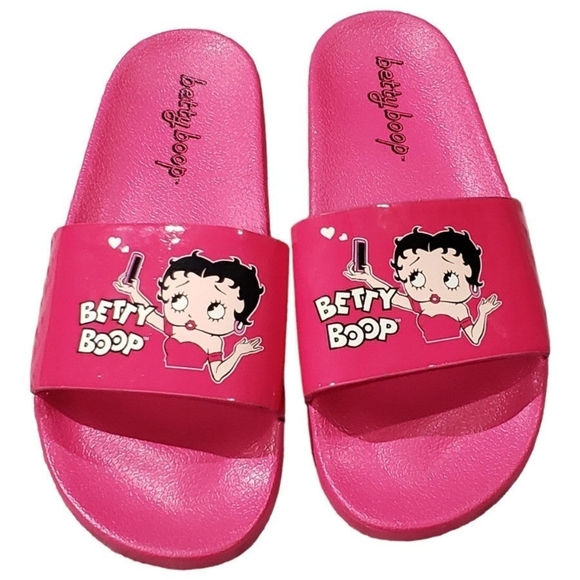 Betty Boop Fuchsia Selfie Slide Sandals NWT Various Sizes - Picture 1 of 5